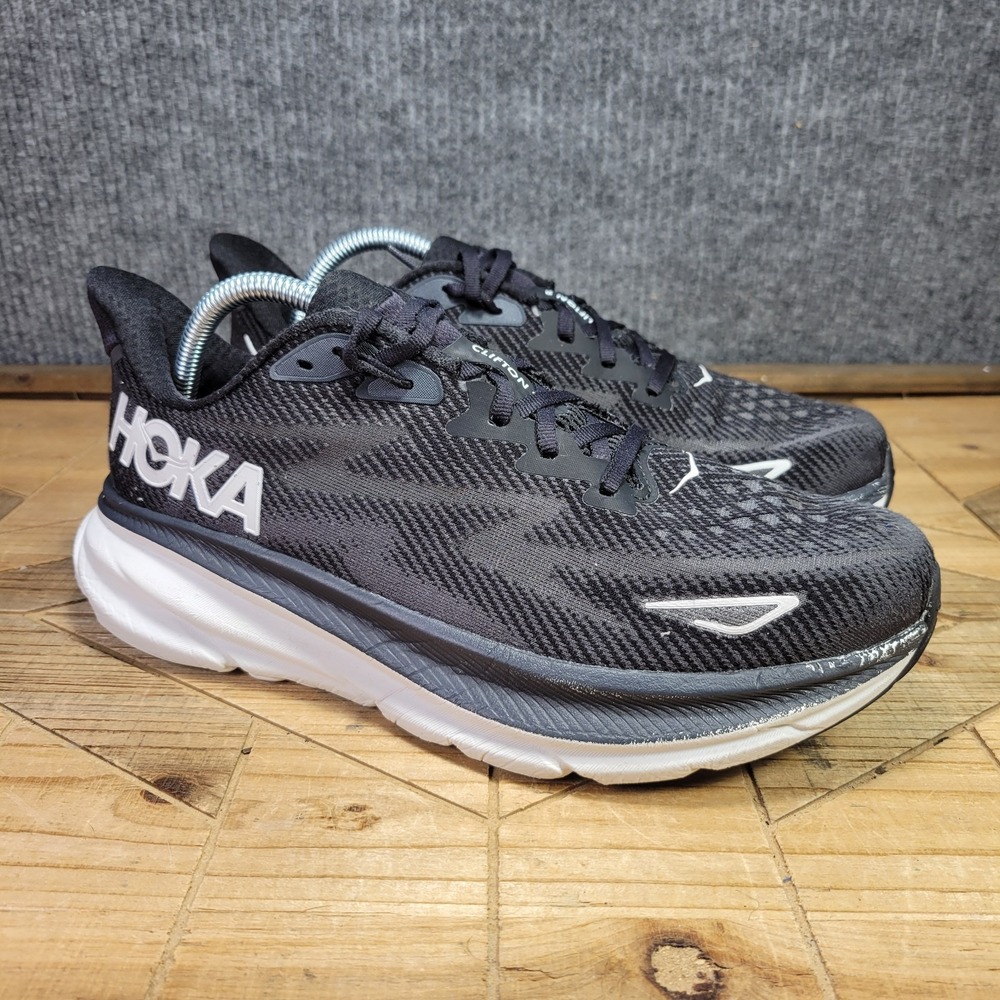 Hoka One One Clifton 9 Wide Women's 10B‎ Black White Running Sneakers 1132211